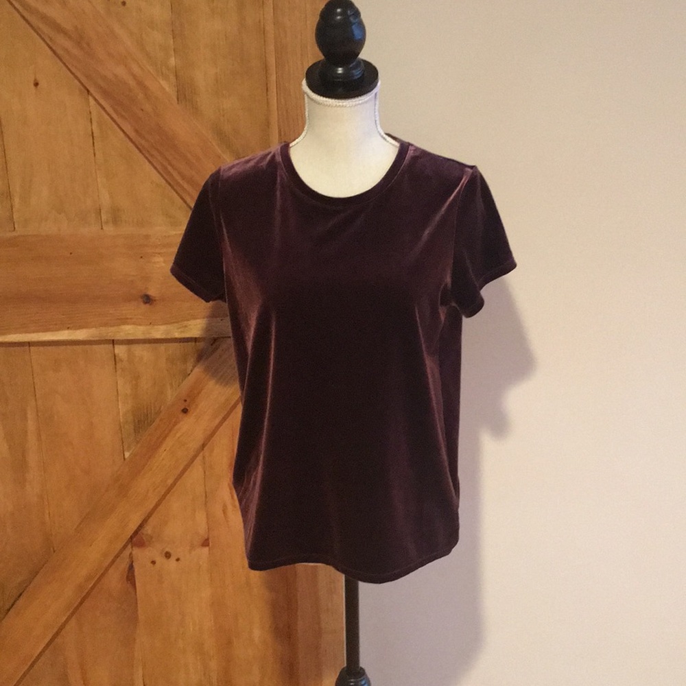 Burgundy velvet top.